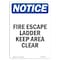 Signmission OSHA Sign, Fire Escape Ladder Keep Area Clear, 10in X 7in Rigid Plastic, 7" W, 10" L, Portrait OS-NS-P-710-V-12581 - alternate 1